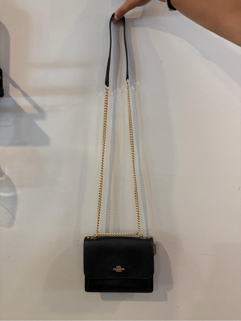 Coach Black Leather Crossbody with Gold Chain Strap